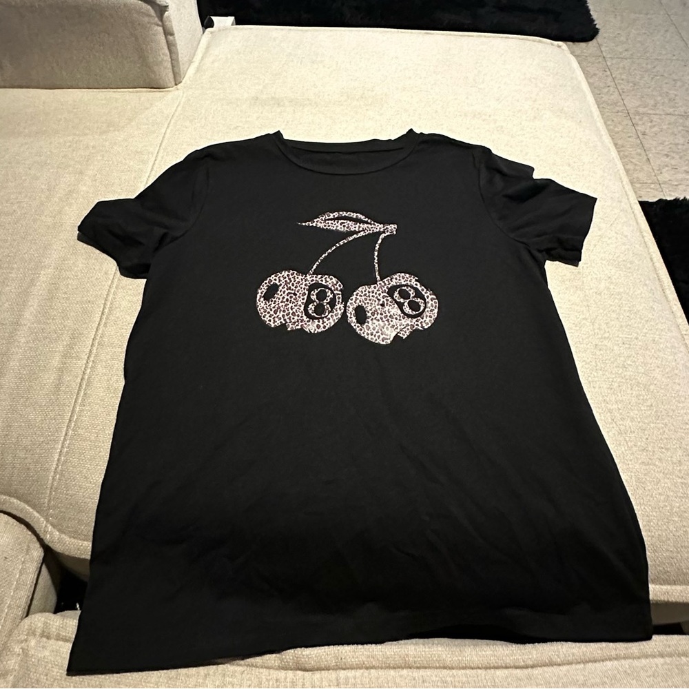 Black Graphic T-Shirt with Cherry Design